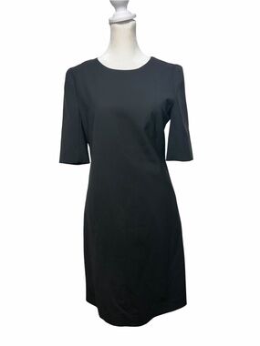 Theory Black Wool Sheath Dress Short Sleeve Back Zip Career Mini Size 8 USA